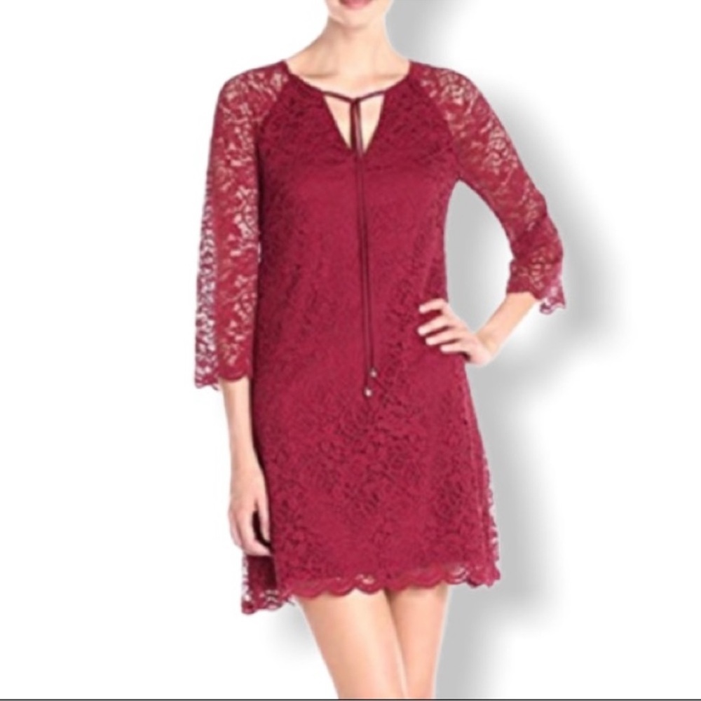 JESSICA SIMPSON Red Lace Dress 3/4 Sleeve Size 6